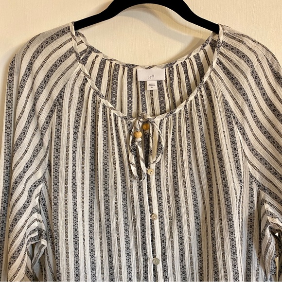 J. Jill Long Sleeve Jacquard Striped Button Front Cotton Peasant Top XL - Picture 2 of 7